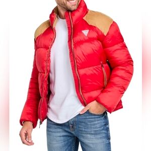 GUESS Larry Fabric Block Puffer Jacket Red Large